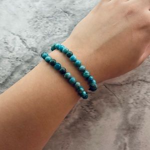 Blue Jasper Natural Stone Stretchy Bracelet - 6 mm (pack of 2)